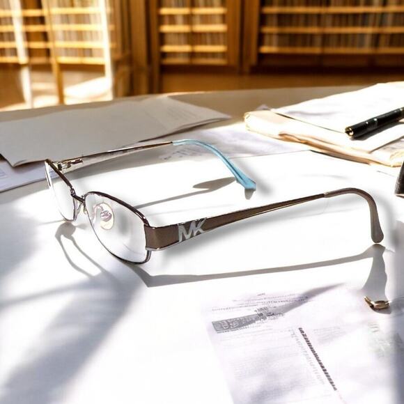 Michael Kors Eye Glass Frames Womens Copper Tone Metal Rectangle Cat Eye w/ Case - Picture 2 of 11